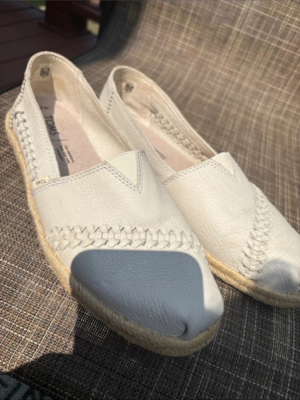 TOMS off white Braided Leather Slip-On Espadrilles
